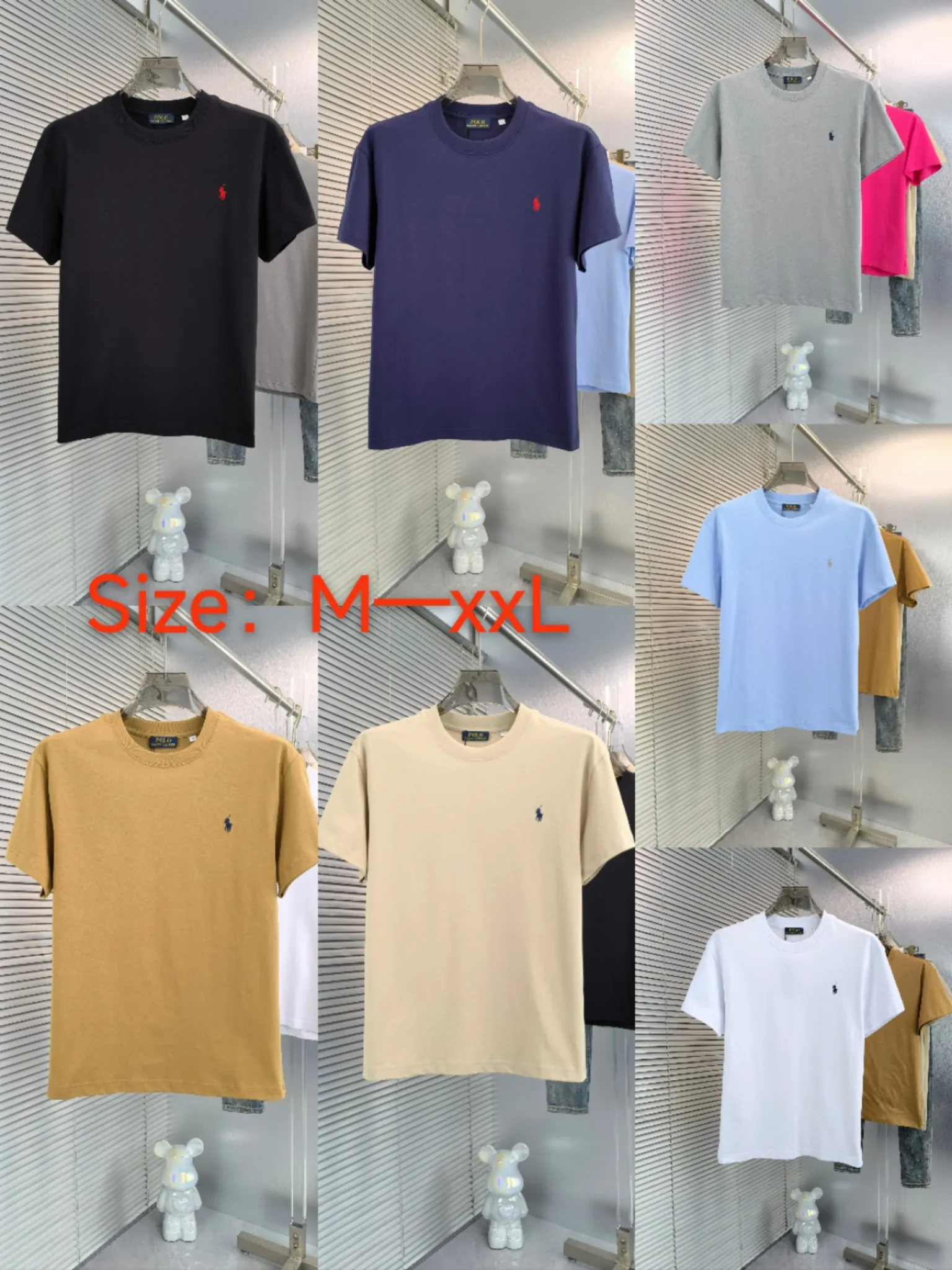 P170 🌸🌸 Ralph Lauren Polo (available all year round) short-sleeved T-shirt 280g. Couple style, same style for men and women. Made of imported custom dyed fabric, fashionable yet luxurious. The quality is unquestionable. The upper body effect is great💂🏿 The single product is very unique. Color: Picture color (7 colors) Size: M ~ 2xL